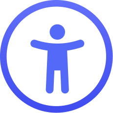 The image shows a simple blue icon of a person with arms outstretched inside a circular border.